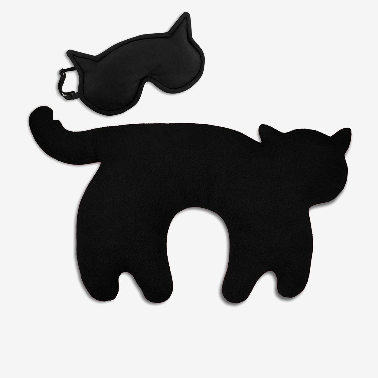 Travel Pillow (Cat in BlackBlack Cat Round Travel Pillow & Eye Mask
